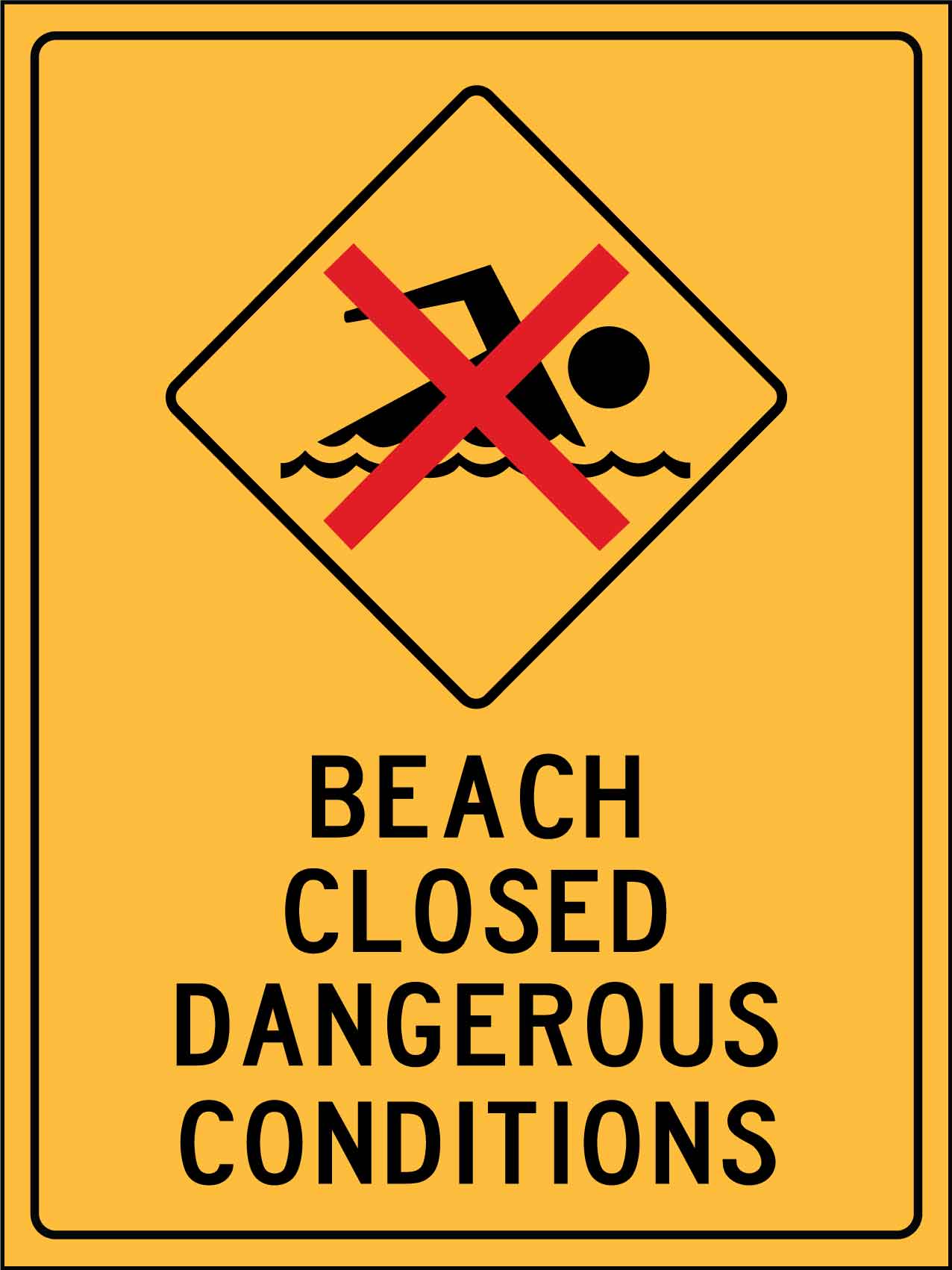 Caution Beach Closed Dangerous Conditions Sign - New Signs