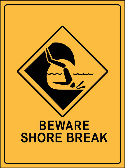 Caution Beware Shore Break Sign - New Signs