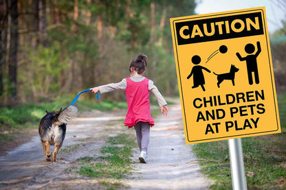 Caution Children and Pets at Play Sign - New Signs