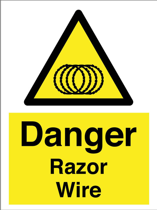Caution Danger Razor Wire Sign - New Signs