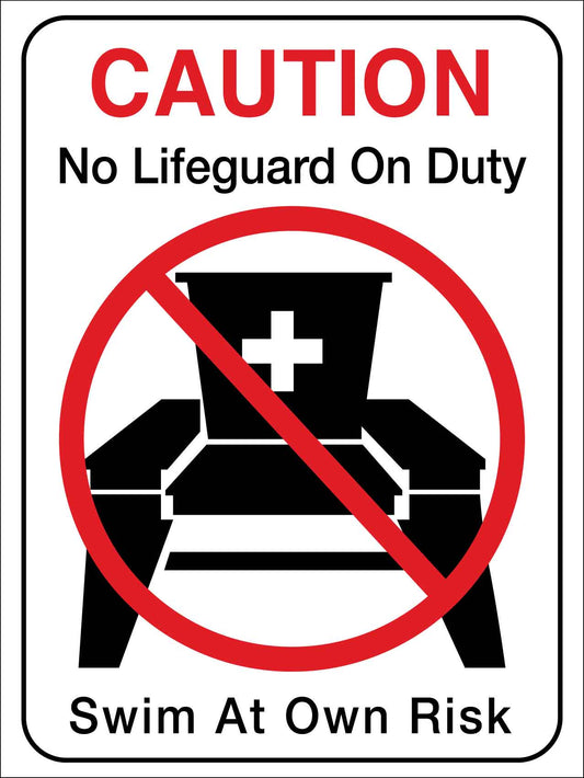 Caution No Life Guard on Duty Swim at Own Risk Sign - New Signs