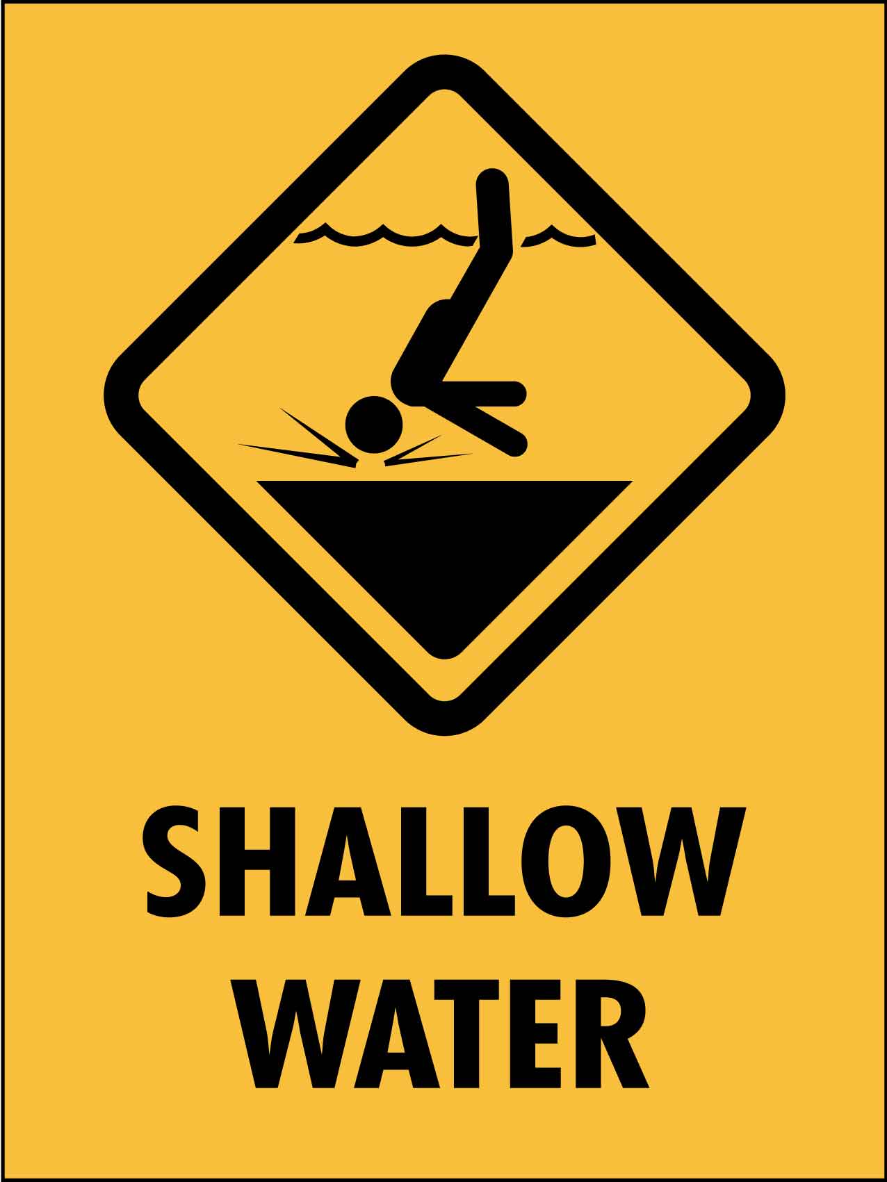 Caution Shallow Water Yellow Sign - New Signs