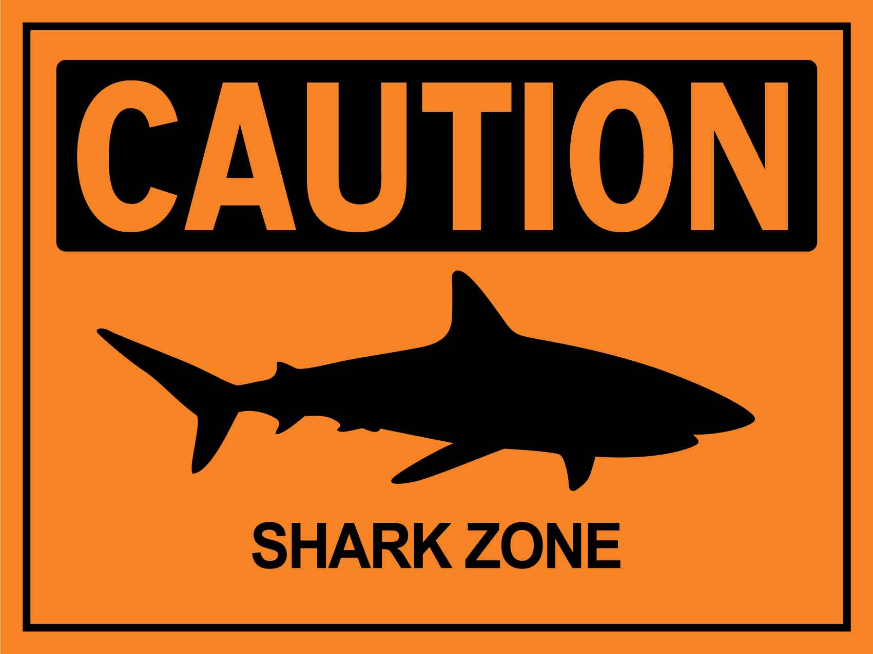 Caution Shark Zone Orange Sign - New Signs