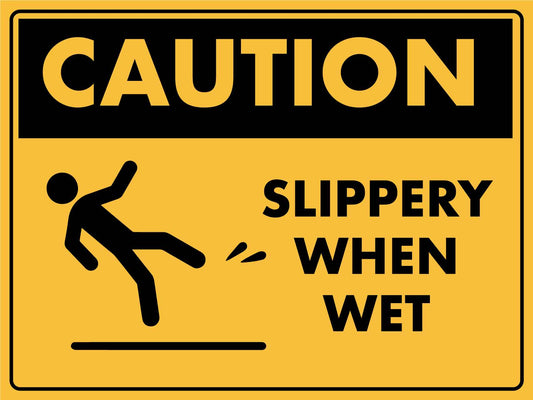 Caution Slippery When Wet Icon Sign - New Signs