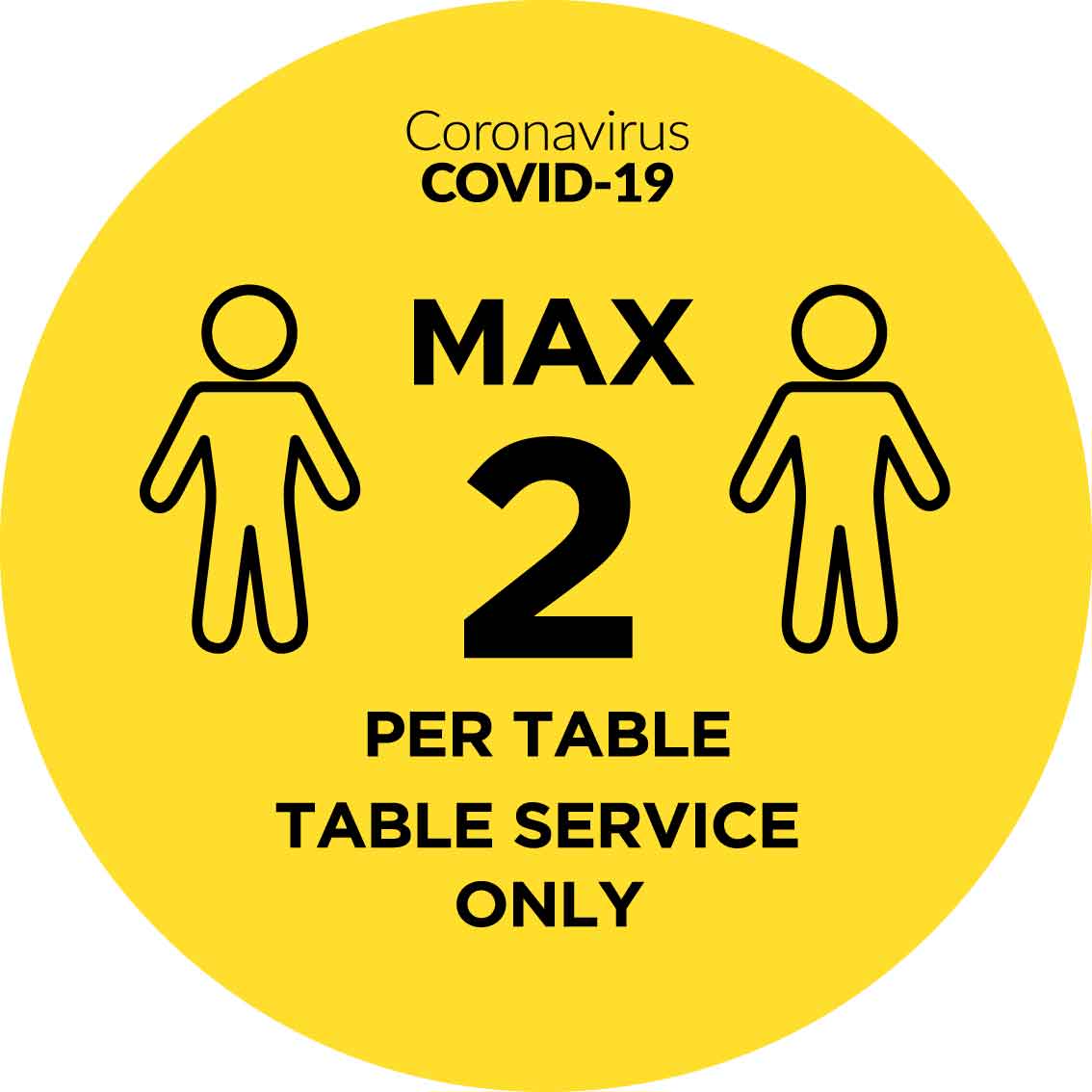 Covid Max 2 Per Table Service Only Decal - New Signs
