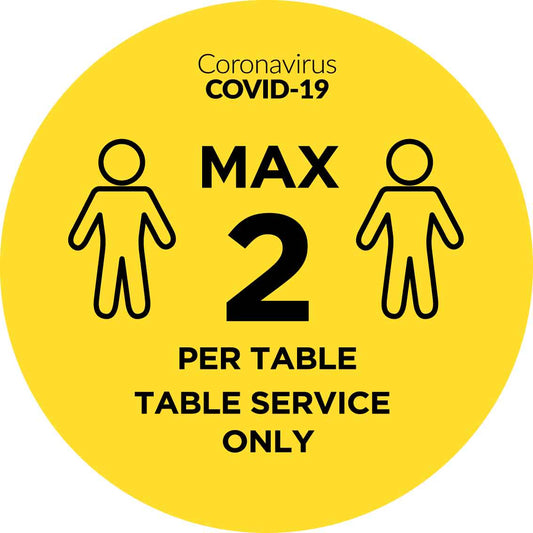 Covid Max 2 Per Table Service Only Decal - New Signs
