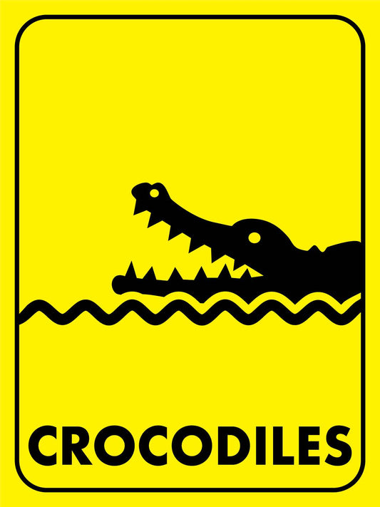 Crocodiles Symbol Bright Yellow Sign - New Signs