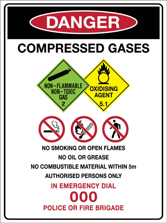 Danger Compressed Gases Sign - New Signs