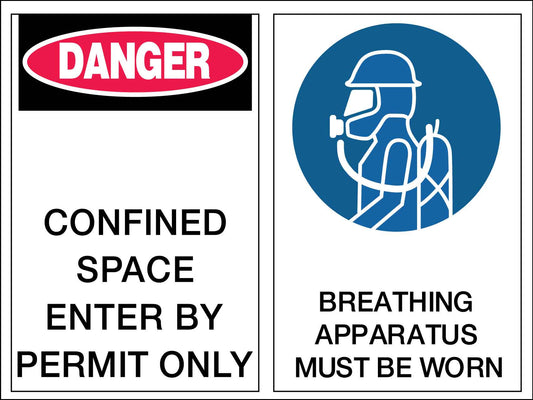 Danger Confined Space Enter by Permit Only Breathing Apparatus Sign - New Signs