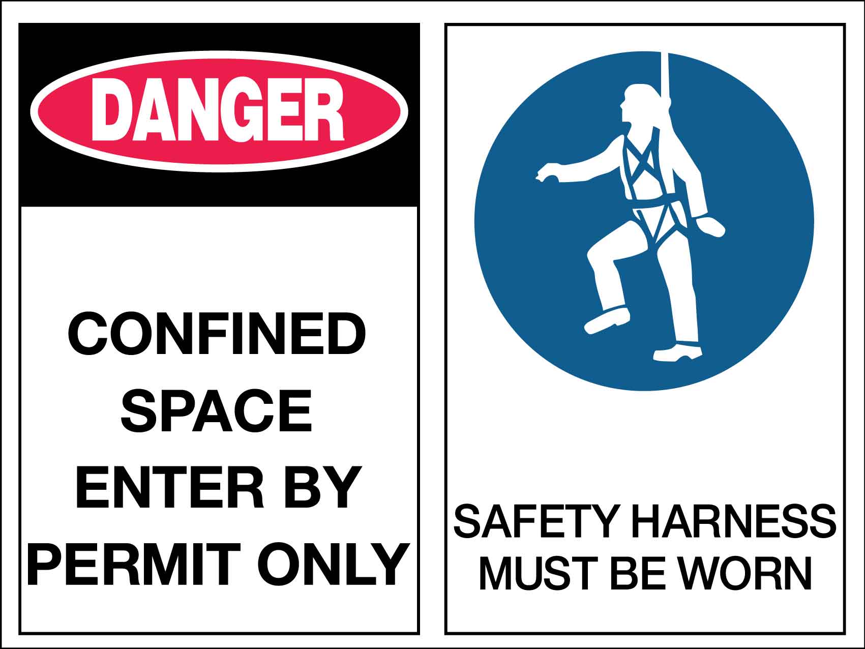 Danger Confined Space Enter by Permit Only Safety Harness Sign - New Signs