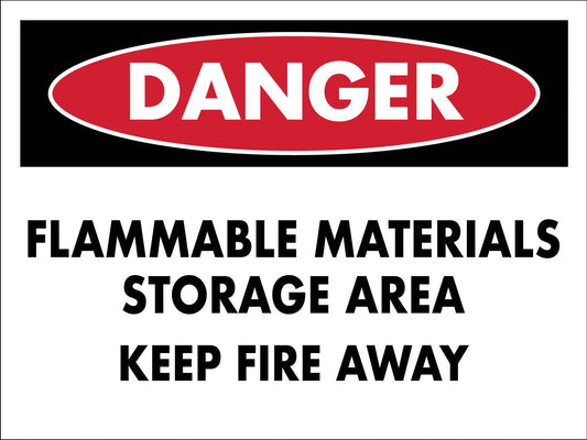 Danger Flammable Materials Storage Area Keep Fire Away Sign - New Signs