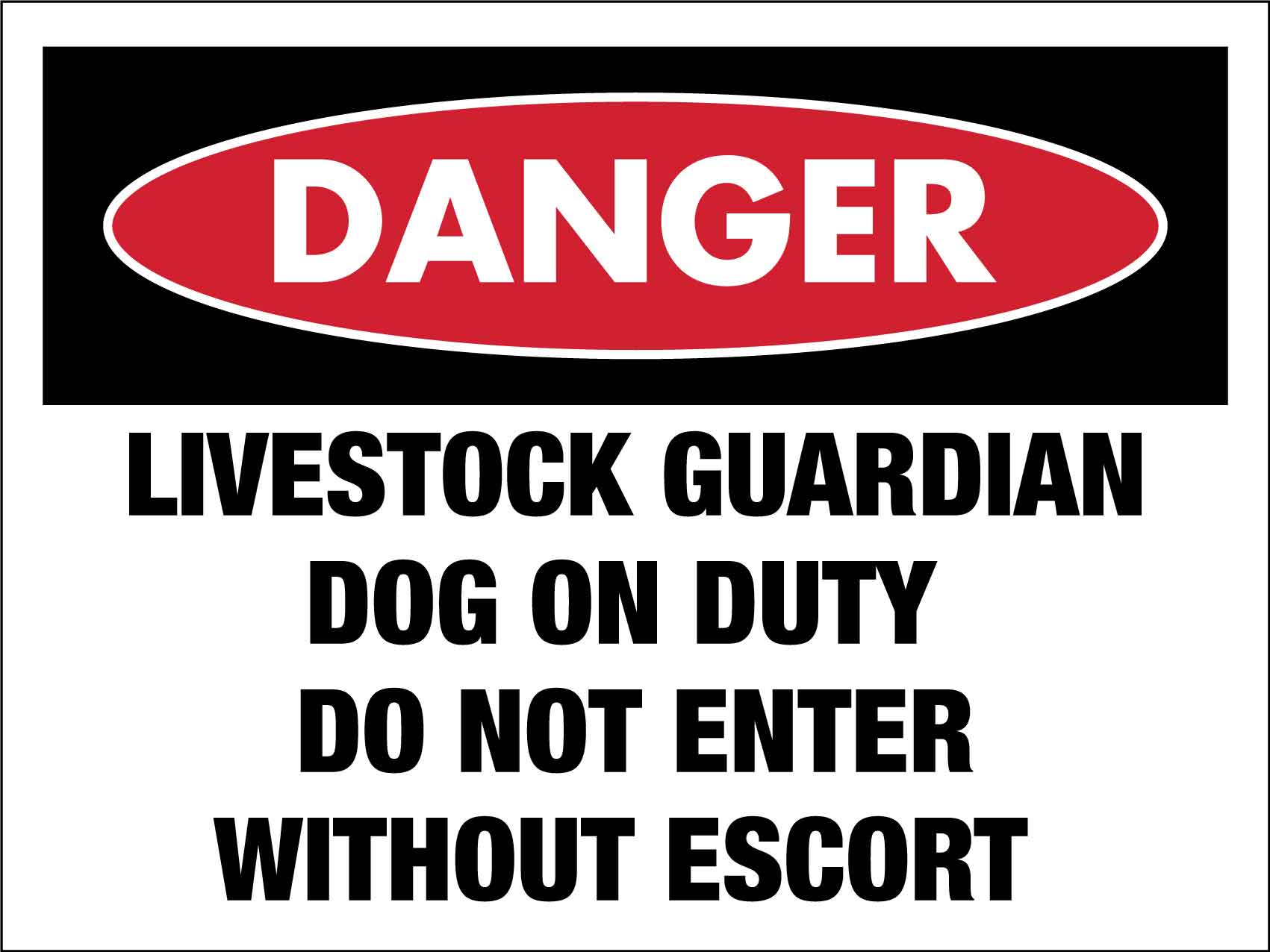 Danger Guardian Livestock Dog on Duty Sign - New Signs