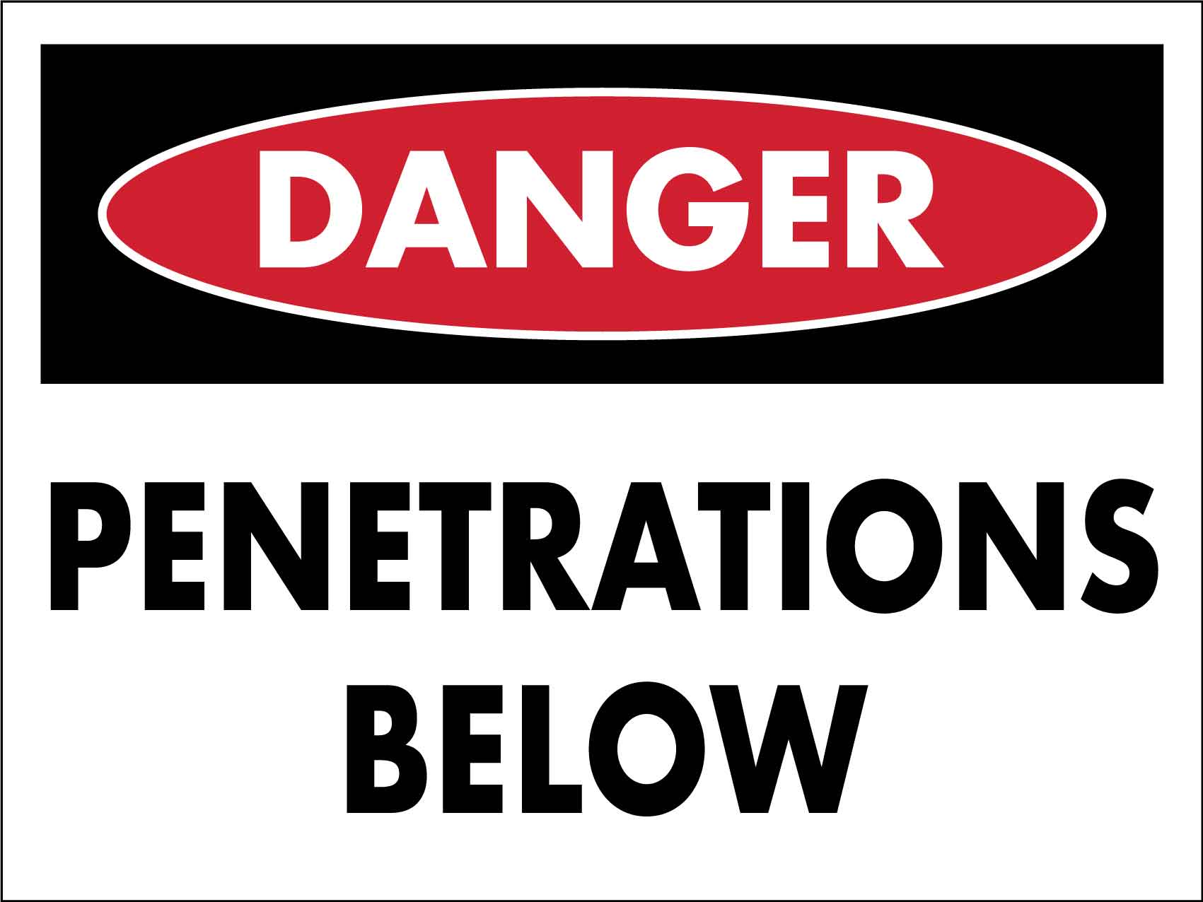Danger Penetrations Below Sign - New Signs