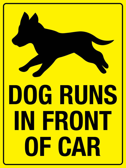 Dog Runs In Front Of Car Sign - New Signs