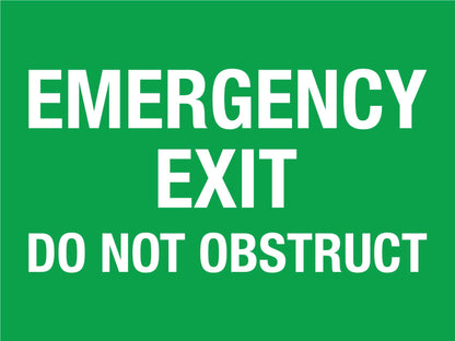 Emergency Exit Do Not Obstruct Green Sign - New Signs