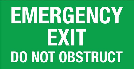 Emergency Exit Do Not Obstruct Green Small Sign - New Signs