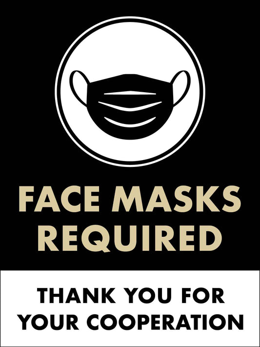 Face Masks Required Thank You Black Sign - New Signs