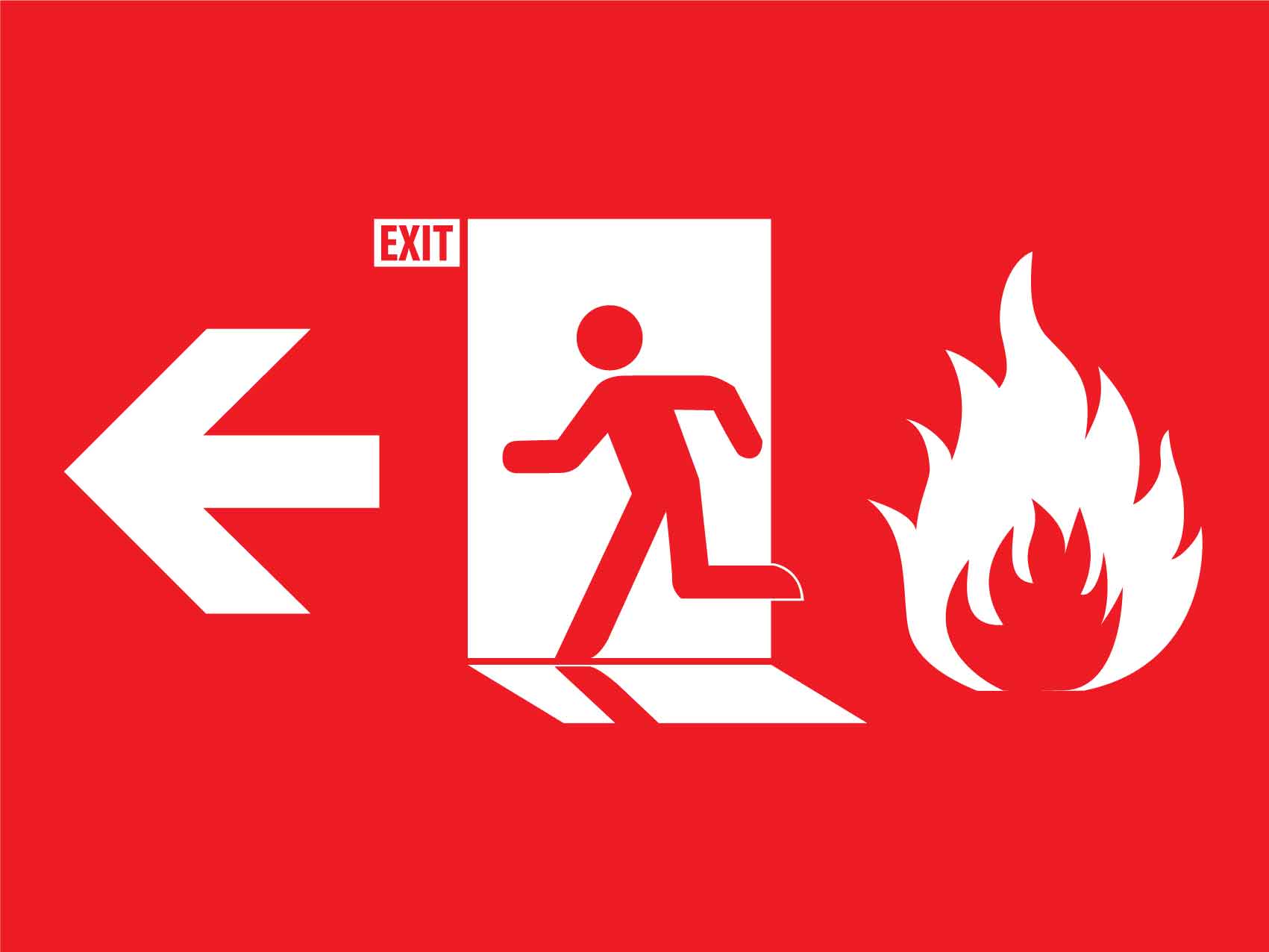 Fire Exit with Fire Icon (Left Arrow) Sign - New Signs
