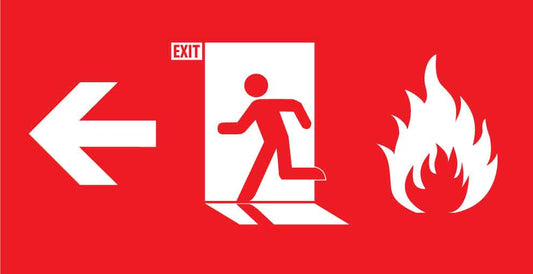 Fire Exit with Fire Icon (Left Arrow) Small Sign - New Signs