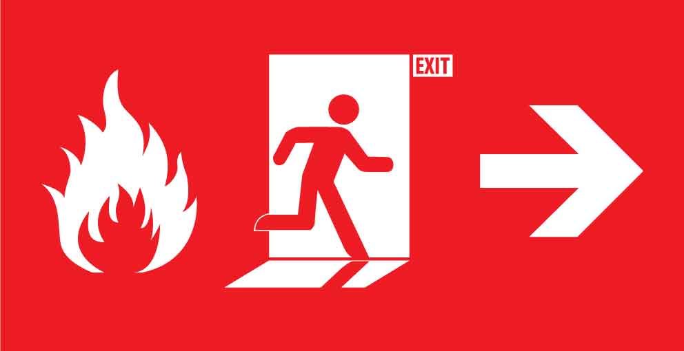 Fire Exit with Fire Icon (Right Arrow) Small Sign - New Signs