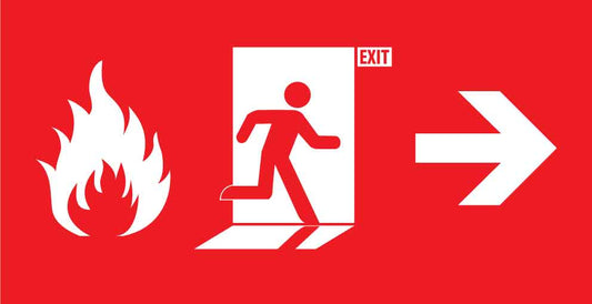 Fire Exit with Fire Icon (Right Arrow) Small Sign - New Signs