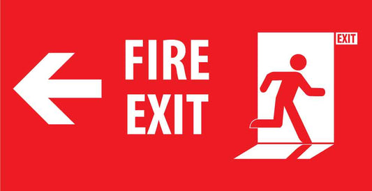 Fire Exit with Icon (Left Arrow) Small Sign - New Signs