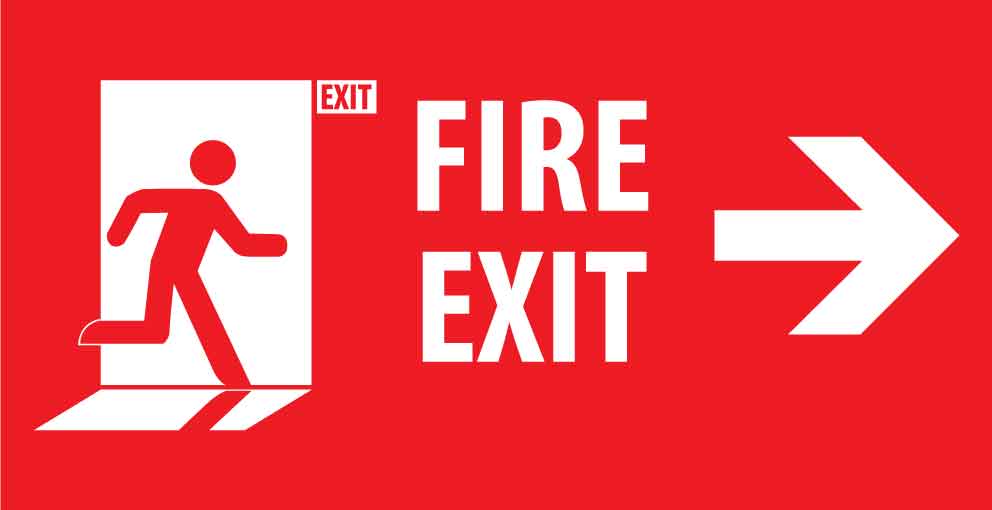 Fire Exit with Icon (Right Arrow) Small Sign - New Signs