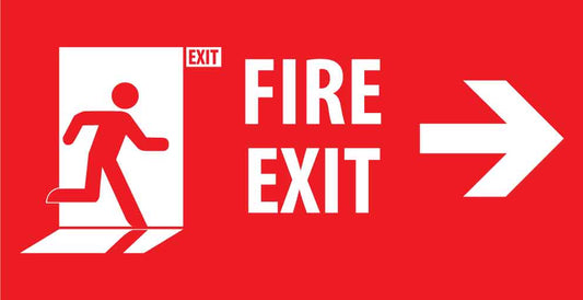 Fire Exit with Icon (Right Arrow) Small Sign - New Signs