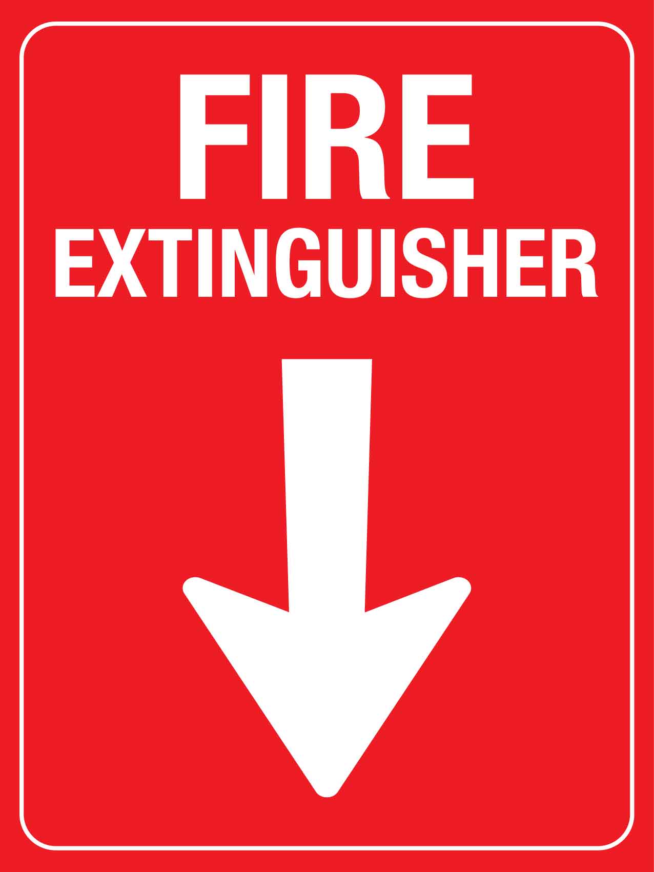 Fire Extinguisher Arrow Down Sign - New Signs