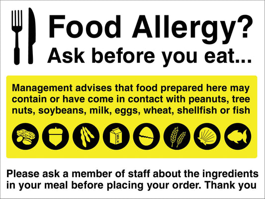Food Allergy Ask Before You Eat Sign - New Signs