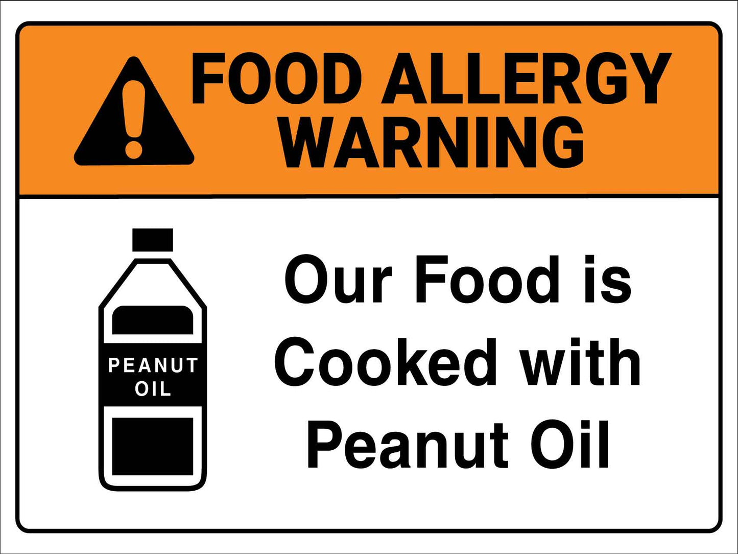 Food Allergy Warning Peanut Oil Sign - New Signs