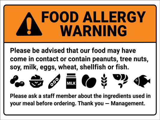 Food Allergy Warning Symbols Sign - New Signs