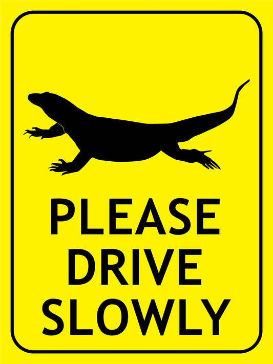 Goanna Please Drive Slowly Bright Yellow Sign - New Signs