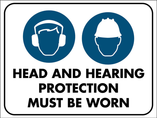 Head and Hearing Protection Must Be Worn Safety Sign - New Signs