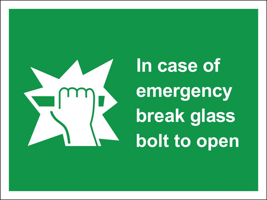 In Case Of Emergency Break Glass Bolt To Open Sign - New Signs