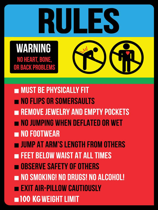 Jumping Pillow Rules Sign - New Signs