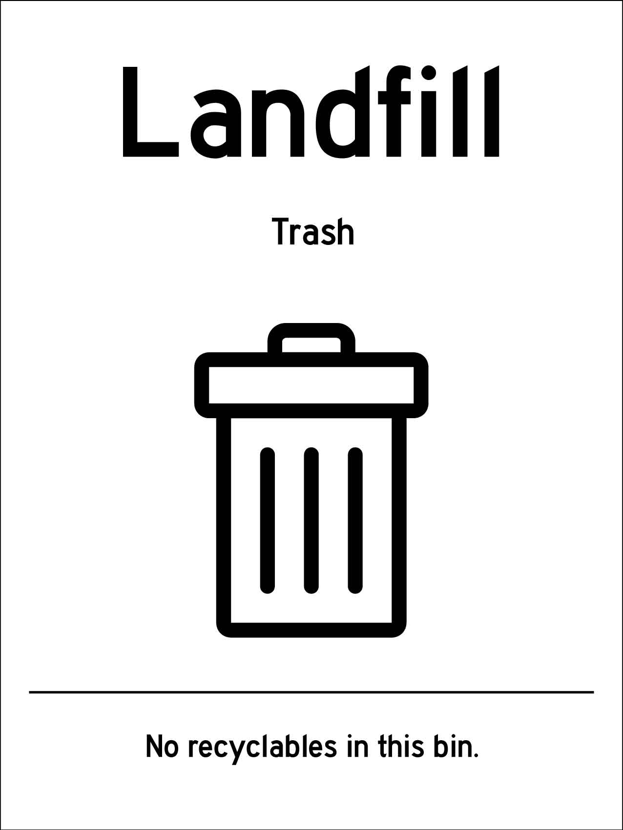 Landfill Trash No Recyclables In This Bin Sign - New Signs