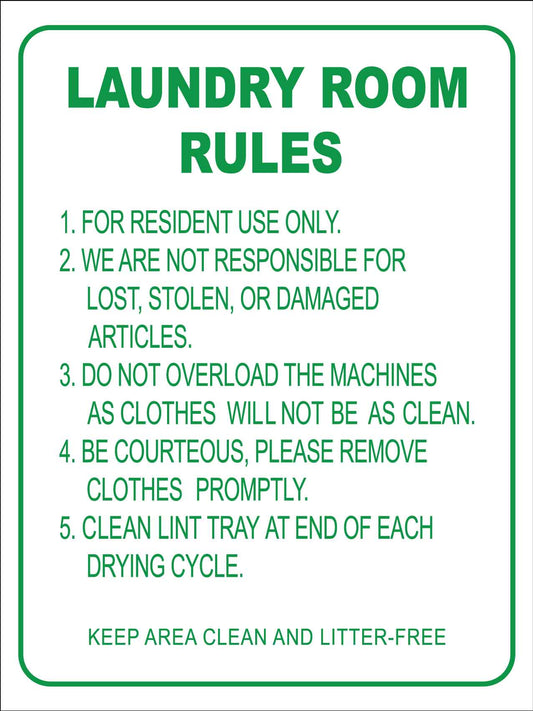 Laundry Room Rules 2 Sign - New Signs