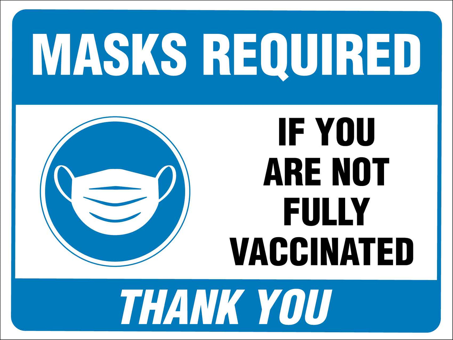 Masks Required If You Are Not Fully Vaccinated Thank You Sign - New Signs