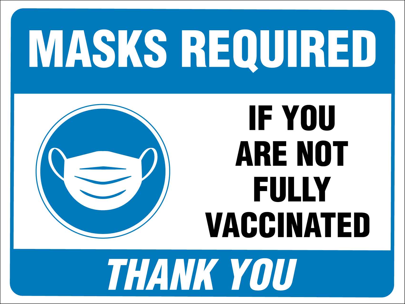 Masks Required If You Are Not Fully Vaccinated Thank You Sign - New Signs