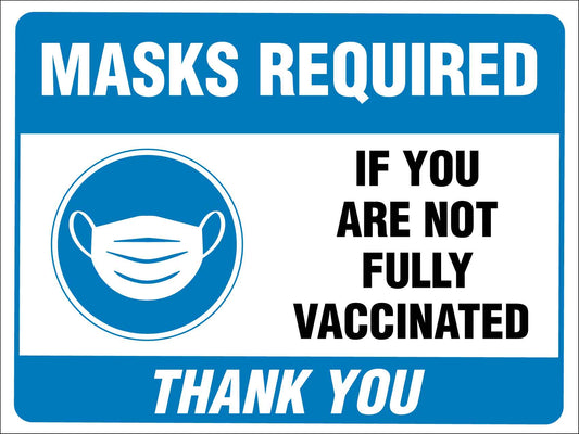 Masks Required If You Are Not Fully Vaccinated Thank You Sign - New Signs
