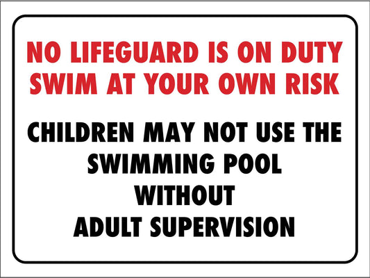 No Lifeguard on Duty Swim at Own Risk Sign - New Signs