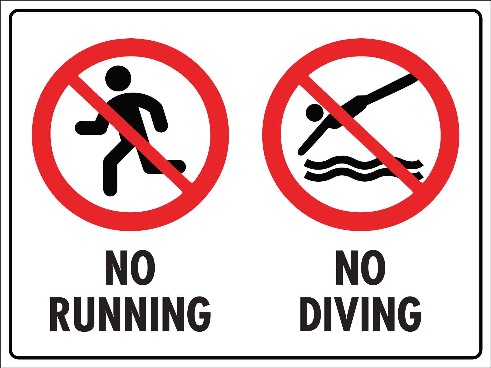 No Running No Diving Sign - New Signs