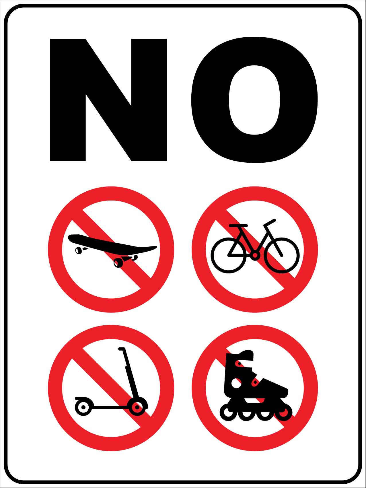 No Skateboarding, Bicycle, Roller Blading and Scooter Riding Sign - New Signs