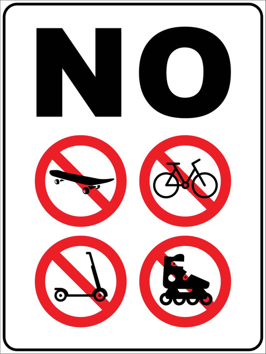 No Skateboarding, Bicycle, Roller Blading and Scooter Riding Sign - New Signs
