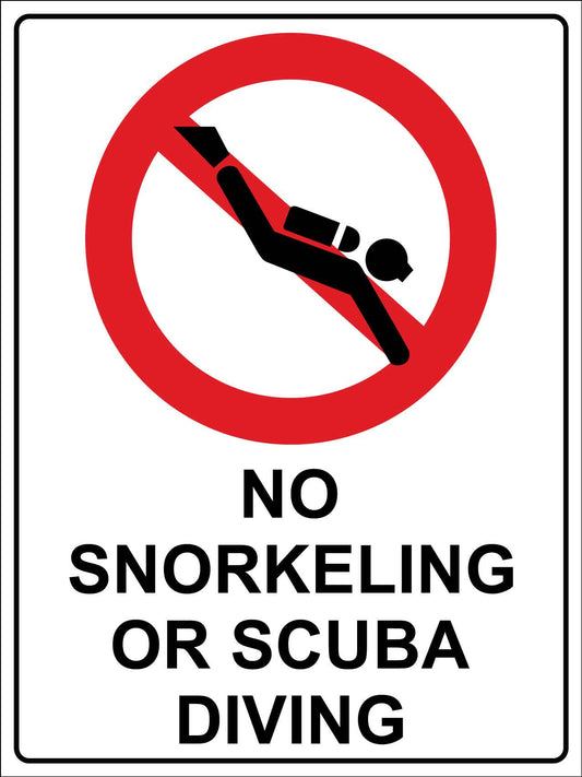 No Snorkeling or Scubba Diving Sign - New Signs