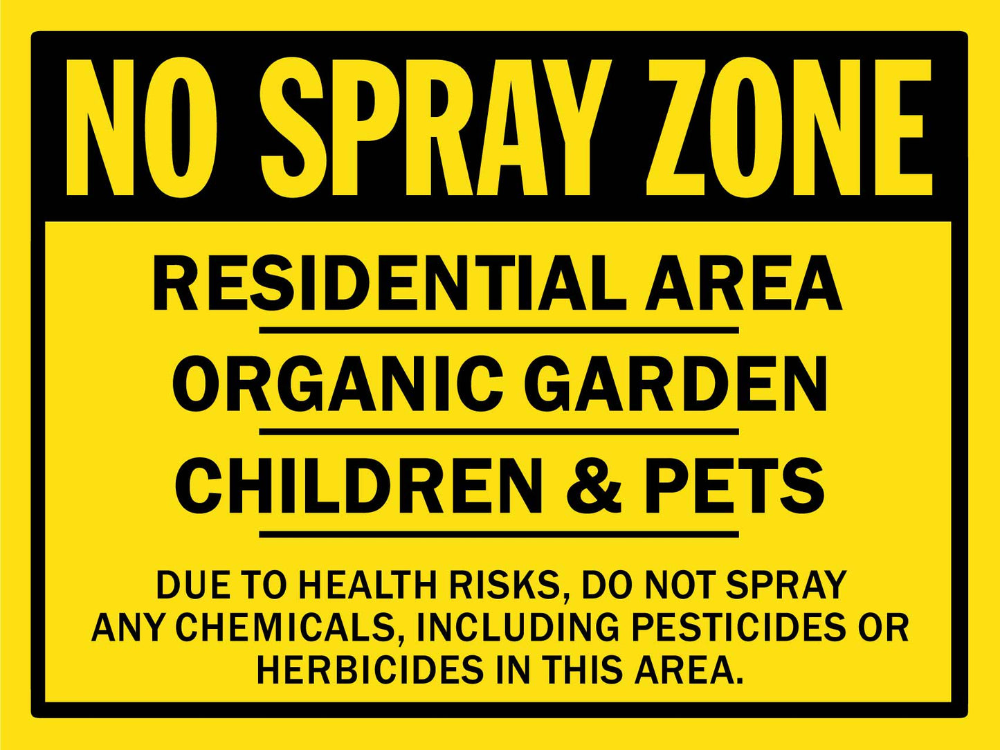 No Spray Zone Residential Area Organic Garden Children Pets Sprayed Sign - New Signs