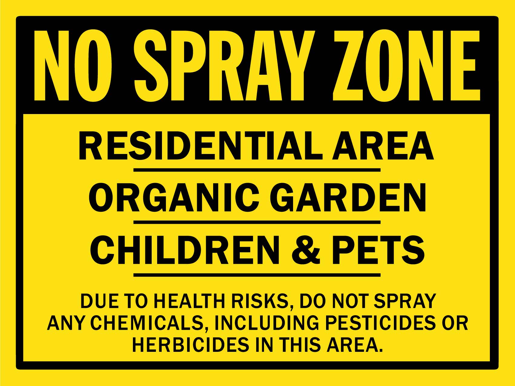 No Spray Zone Residential Area Organic Garden Children Pets Sprayed Sign - New Signs