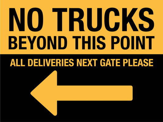 No Trucks Beyond This Point (Left Arrow) Sign - New Signs