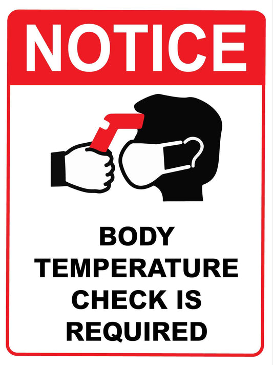 Notice Body Temperature Check is Required Red Sign - New Signs